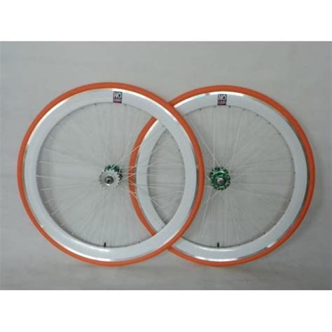 Foto No Logo 50mm 700c White Orange Trackfixie Deep V Wheelset Flip