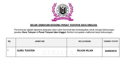 We have a groups of dedicated and experienced teachers to make this vision a reality. Jawatan Kosong Terkini Pusat Tuisyen Idea Unggul ~ Guru ...