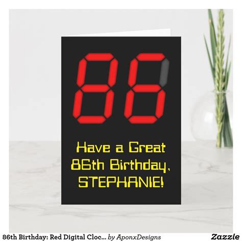 86th Birthday Red Digital Clock Style 86 Name Card
