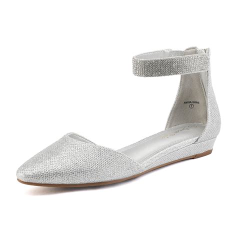 Dream Pairs Dream Pairs Womens Silver Glitter Low Wedge Ankle Strap