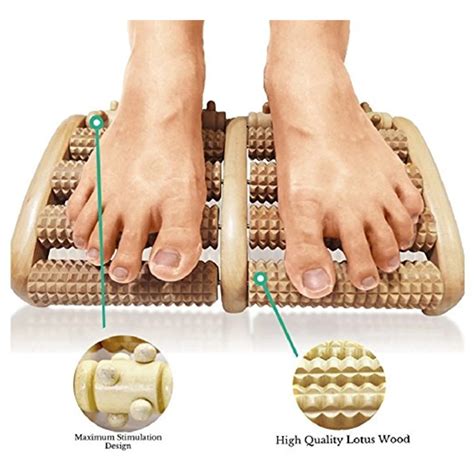 Stress Relief Wooden Dual Foot Massager Roller Relieve Plantar Fasciitis Acupressure