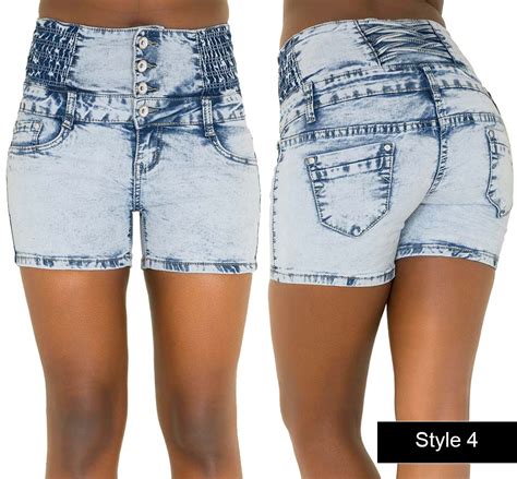 Ladies Womens Blue Denim High Waisted Shorts Jeans Hotpants 6 8 10 12 14 Ebay