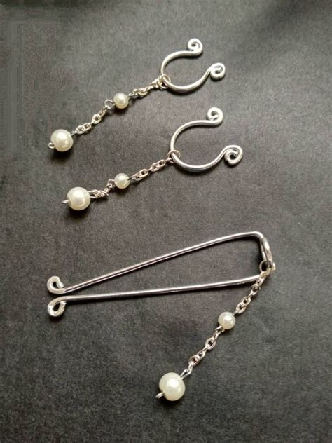 Pearl Clit Clip And Nipple Ring Set Non Piercing Clitoral Etsy