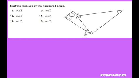 Find The Measure Of Each Numbered Angle Worksheet