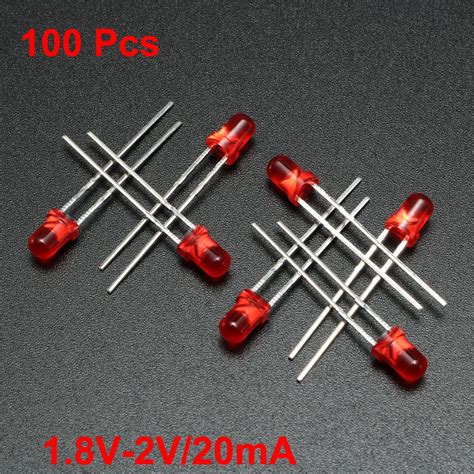 Uxcell 100pcs 3mm Red Led Diode Lights Colored Lens Diffused Round Dc1