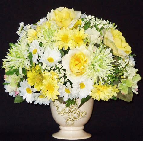 silk flower arrangement yellow roses white and by beautyeverlasting