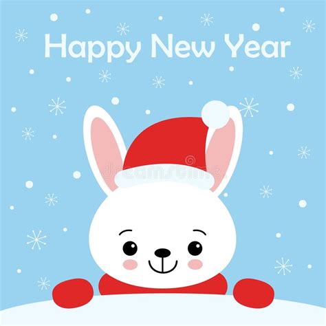 Cute Rabbit Card Santa Claus Hat On Bunny Vector Illustration New Year Square Banner With