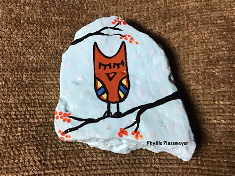 Owl Painted Rock By Phyllis Plassmeyer 2019 Painted Rocks