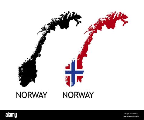 Silhouette Of Norway Black Color And Colored In National Flag Vector Illustrations Isolated On