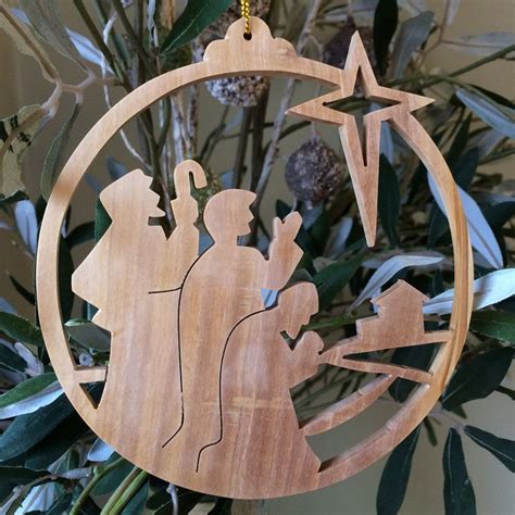 Three Kings Christmas Ornament Carved Olive Wood Silhouette 4 12