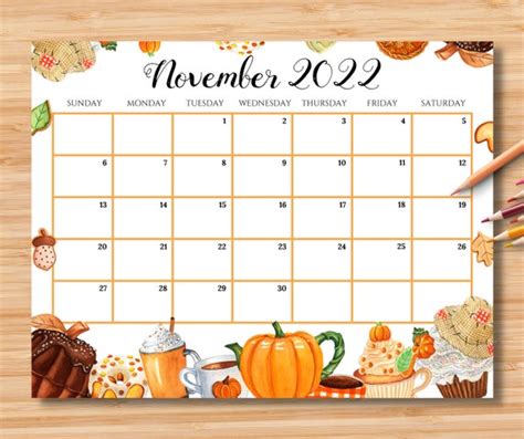 Editable November 2022 Calendar Happy Thanksgiving Planner W Etsy