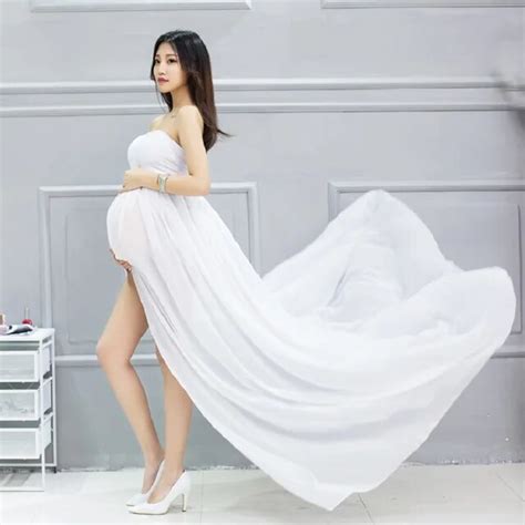 Pregnant Women Pregnancy White Chiffon Photography Props Dress Maternity Sleeveless Photo Shoot