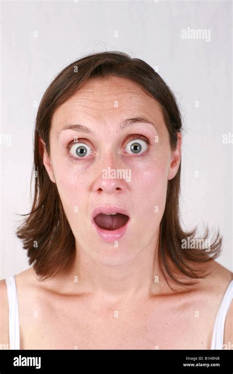 Young Brunette Woman Shocked Surprised Stunned Aghast Amazed Astonished Facial Expression Big