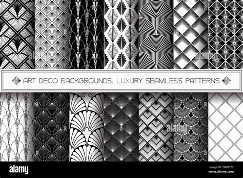 Art Deco Patterns Set Vector Black White Backgrounds Stock Vector
