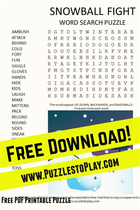Snowball Fight Word Search Puzzle