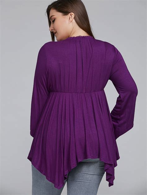 2018 Plus Size Empire Waist Asymmetric Blouse Purple Xl In Plus Size