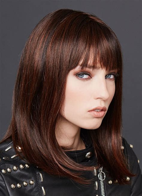 Mid Length Straight Human Hair Wigs with Full Bang