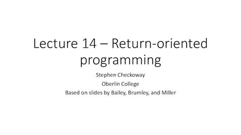 Pdf Lecture Return Oriented Programming Lecture Return