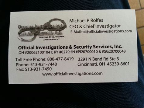 Insert card and select other services/. Business card | Security services, Investigations, Private investigator