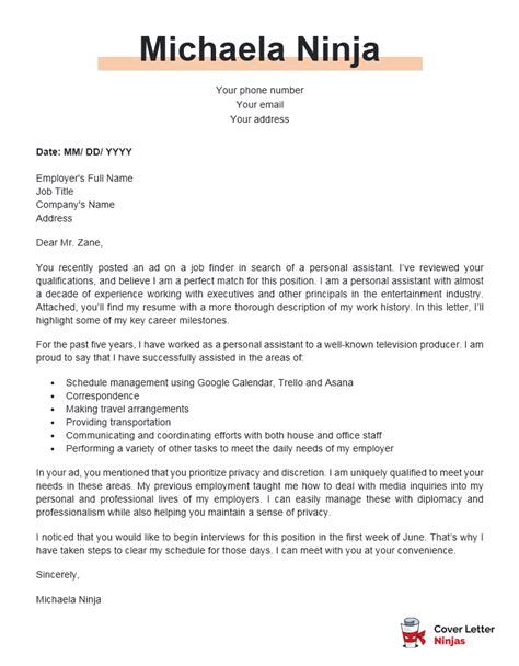 15 Sample Cover Letter Personal Assistant Cover Letter Example Cover Letter Example