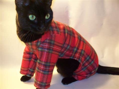 Cat Pajamas Red Plaid Fleece Cat Pajamas 2200 Via Etsy Cat