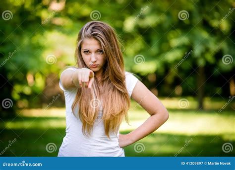 You Teen Girl Pointing With Finger Stock Image Image Of Attractive Look 41209897