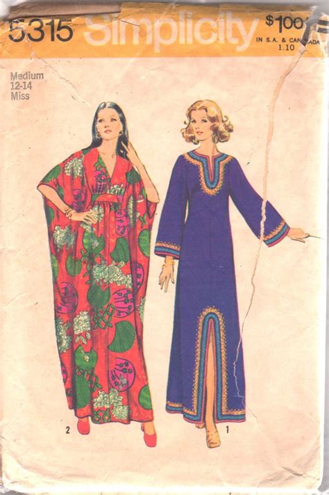 Simplicity 5315 1970s Misses Caftan Pattern Kimono Sleeve Etsy