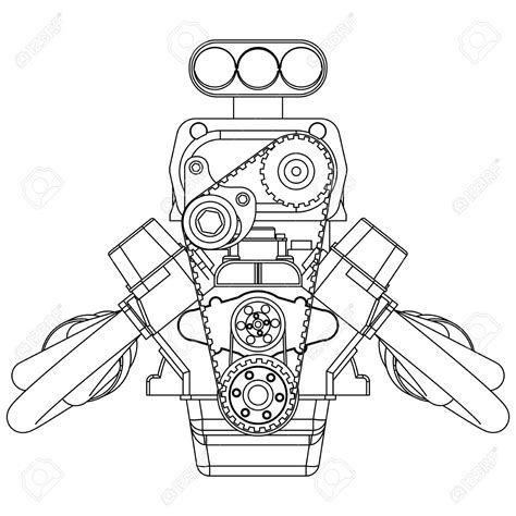 Schematic Drawing Of Hot Rod Engine Vector Illustration Schematic
