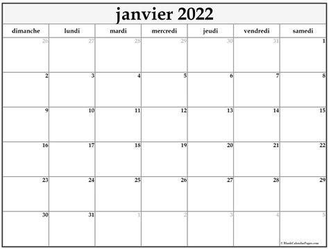 Janvier 2022 Calendrier Imprimable Calendrier Gratuit