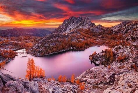 Nature Landscape Lake Mountain Sunset Fall Forest Water Sky Clouds Wallpapers Hd