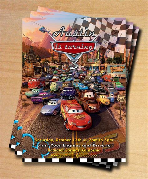 Disney Pixar Cars Personalized Birthday Party Invitation Etsy
