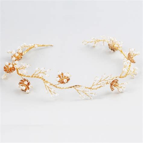 jonnafe hand wired headband for women gold floral bridal hair vine wedding tiara hair
