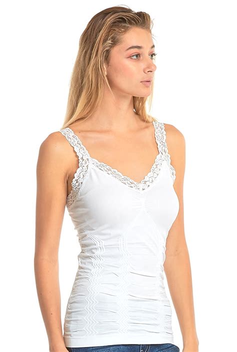 Women S Seamless Wrinkled Lace Trim Camisole Slim One Size Layering Tank Top Ebay