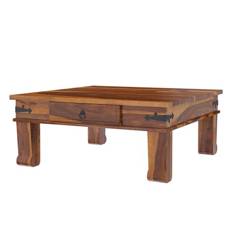 Vidaxl solid mango wood cocktail table rustic square living room coffee table. Solid Wood Square Drawer Coffee Table
