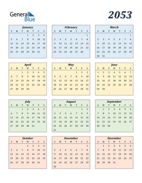 2053 Calendar Pdf Word Excel