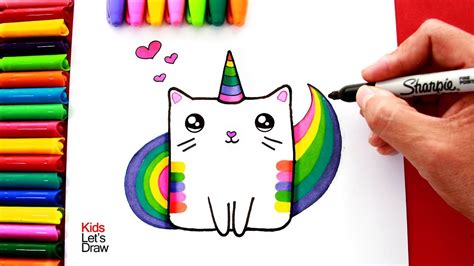 Aprende A Dibujar Un Gato Unicornio Arcoiris Colorín How To Draw A
