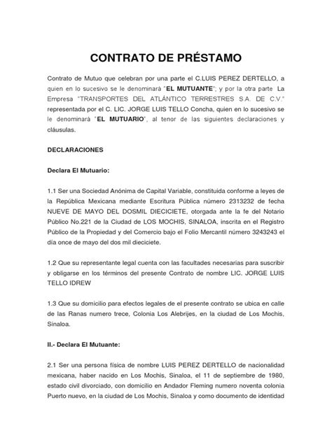 Contrato De Prestamo Mercantil Pdf Préstamo Hipotecario Gobierno