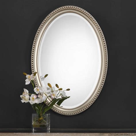 Grace Beaded Silver Oval Wall Mirror By Zinc Decor