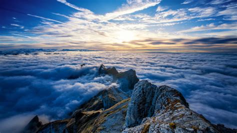 Saentis Mountains Clouds View From Top 4k