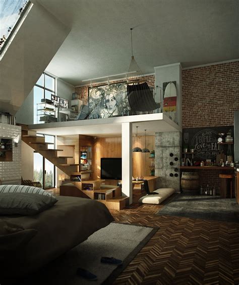 loft apartment interior design  beautiful art work roohome