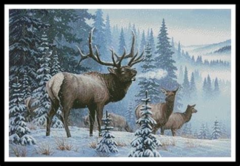 winter elk counted cross stitch pattern etsy