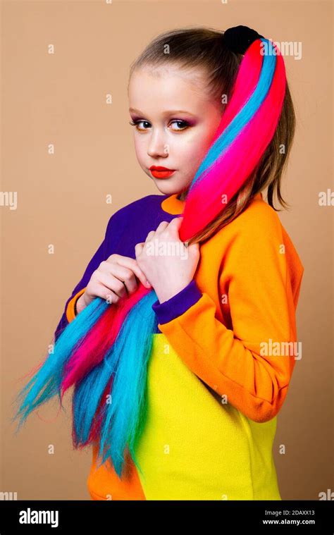 Kids Fashion Colorful Child Hair Trendy Hairstyle Concept Girl With
