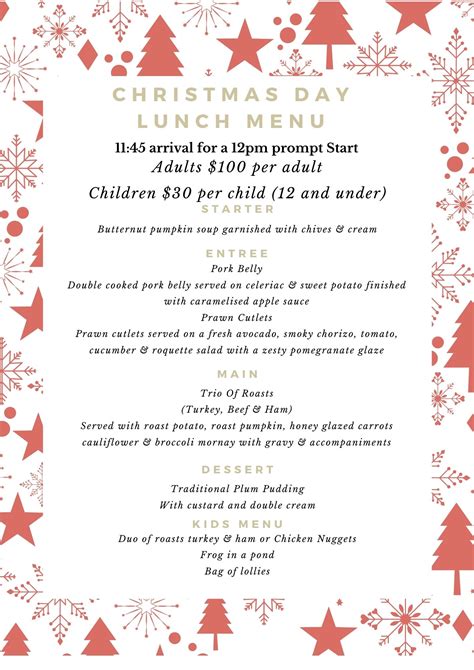 Christmas Day Lunch Menu 11 Buckleys Entertainment Centre