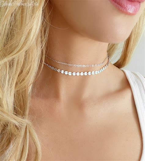 Sterling Silver Choker Necklace Set For Women Dainty Layered Etsy