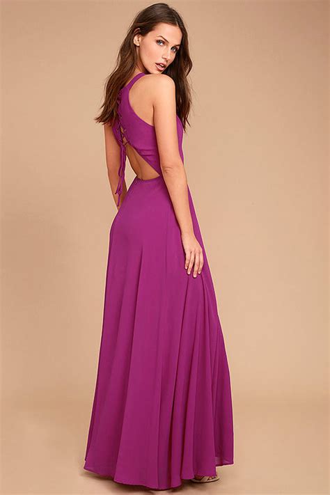 Lovely Magenta Dress Lace Up Dress Maxi Dress 8700 Lulus