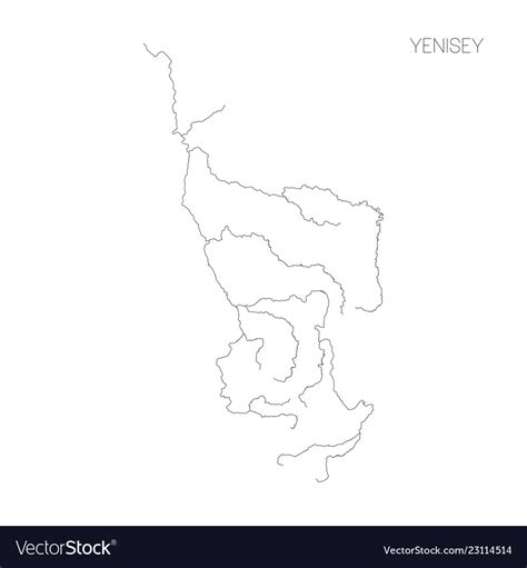 Map Yenisey River Drainage Basin Simple Thin Vector Image