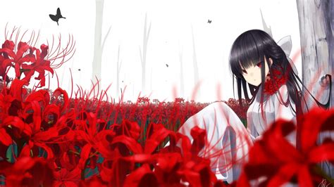 🔥 download red eyes anime girl butterfly flowers black hair and by aayala92 red and black