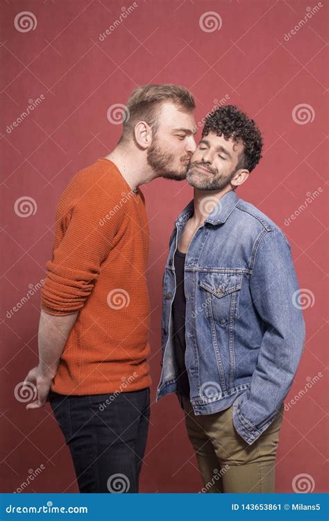 Gay Couple Together Kiss On A Cheek Stock Image Image Of Rose Male