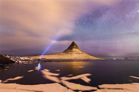 ‚news From Iceland‘ Famous Kirkjufell Mountain At Night And Me Looking