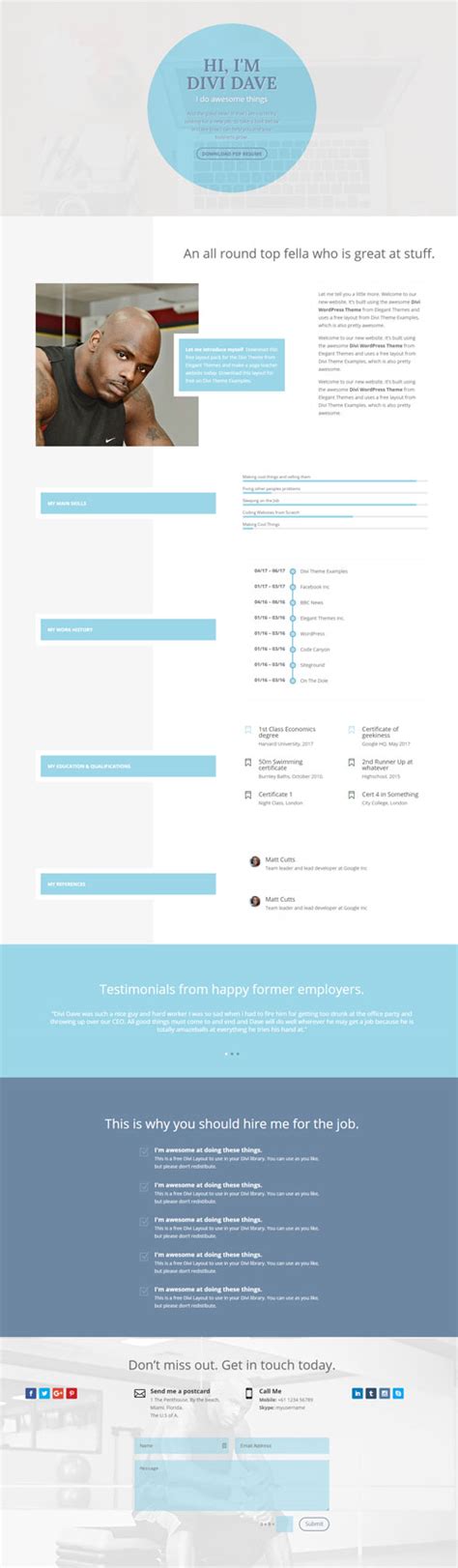 Writing a curriculum vitae (cv) can be a daunting task, particularly if you have never done it before. Resume/CV 1 Page layout • Divi Theme Layouts